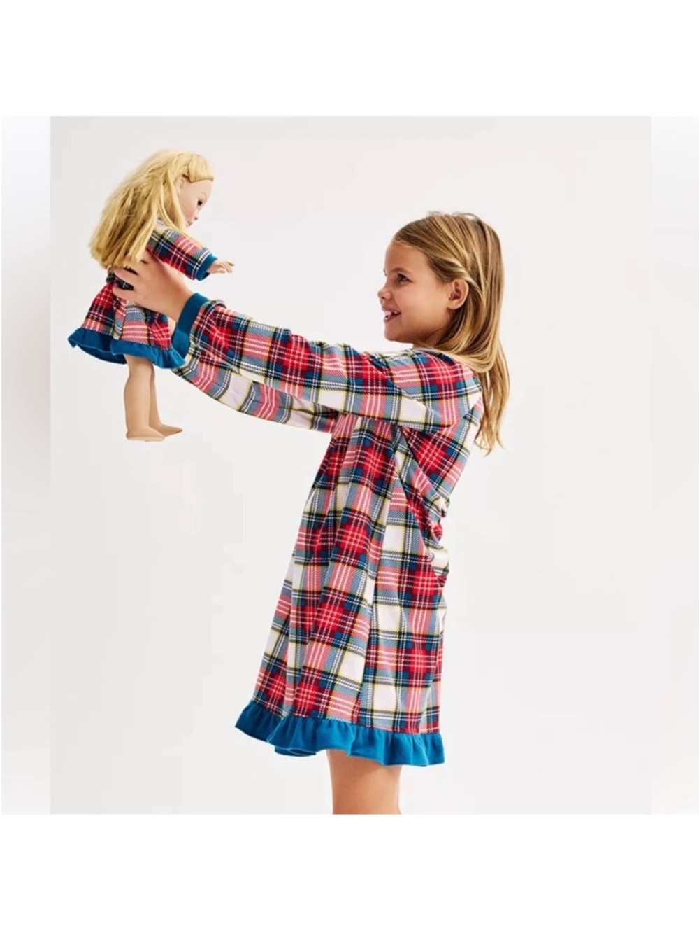 NWT Jingle Bell Rock Sleep Gown. Plaid Pajamas w/ Doll Outfit. Girl's Sz.7-8